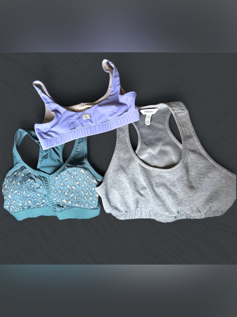 Vuori, SPANX, Ziya Sports Bra Trio in Gray, Lilac and Teal